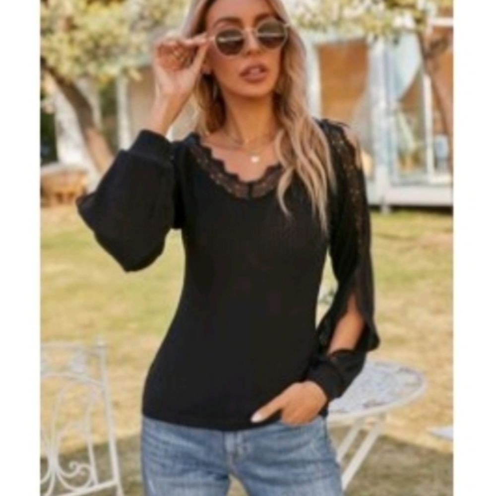 Elegant Black Lace Trim Top Sz. XS